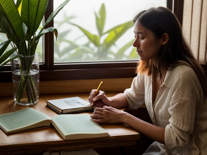 Escritorio freelance iluminado por el sol de la siesta, símbolo de límites laborales y bienestar freelance