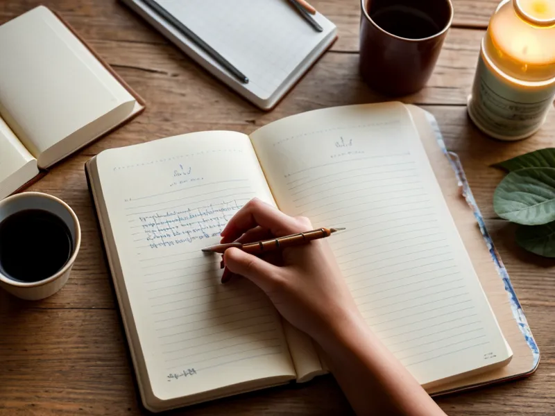 Mano anotando límites profesionales en un cuaderno junto a una guampa de mate
