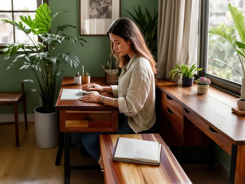 Cuaderno de desarrollo personal con notas sobre gestión de energía y límites para diseñadoras freelance
