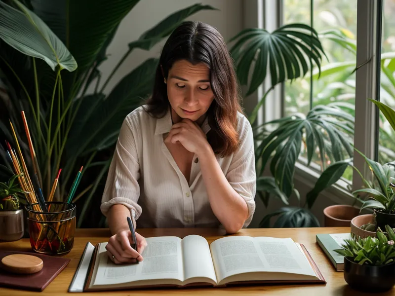 Cuaderno semanal de una emprendedora creativa con palabras tachadas al valorar su trabajo de diseño freelance