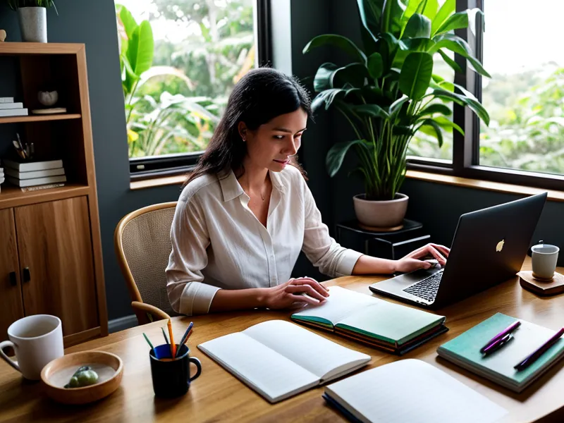 Mate paraguayo junto al trackpad, símbolo del crecimiento de mujeres freelance que trabajan el networking digital desde casa