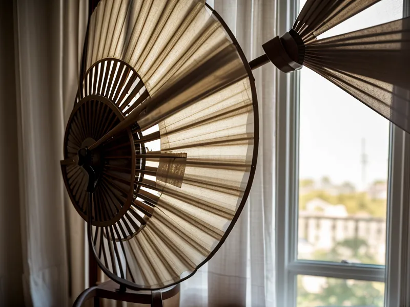 Ventilador y cortina moviéndose en una noche calurosa de Asunción, Paraguay, imagen de equilibrio y paz mental freelance